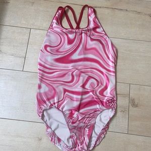 AL pink velvet swirl gymnastics leotard